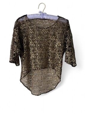 Vintage Sheer Metallic Lace Top in Gold